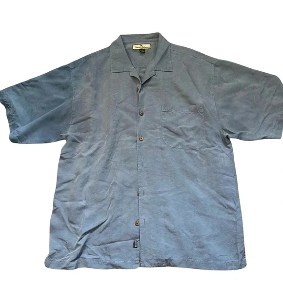 Tommy Bahama VTG Y2K Old Money Cabancore 100%Silk Blue Button Down Shirt SzL - Picture 1 of 6